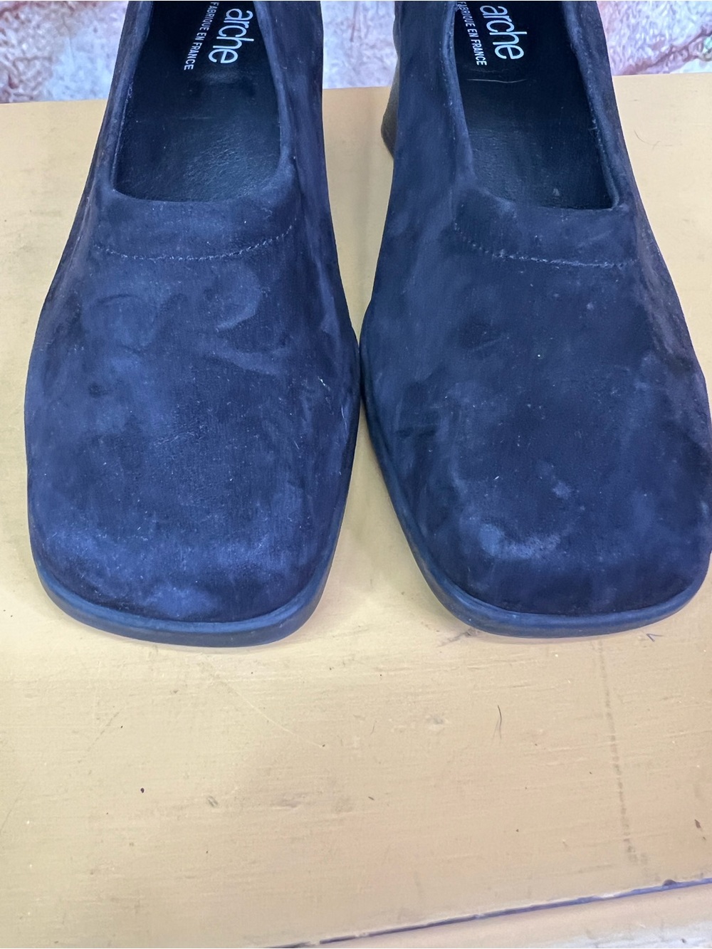 ARCHE Black Square Toe Minimalist Slip-On Heels, Made in France, 40 - Picture 10 of 13